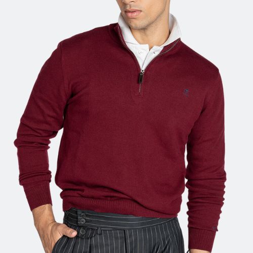 Jersey Rojo Burdeos con cremallera  hombre AW23